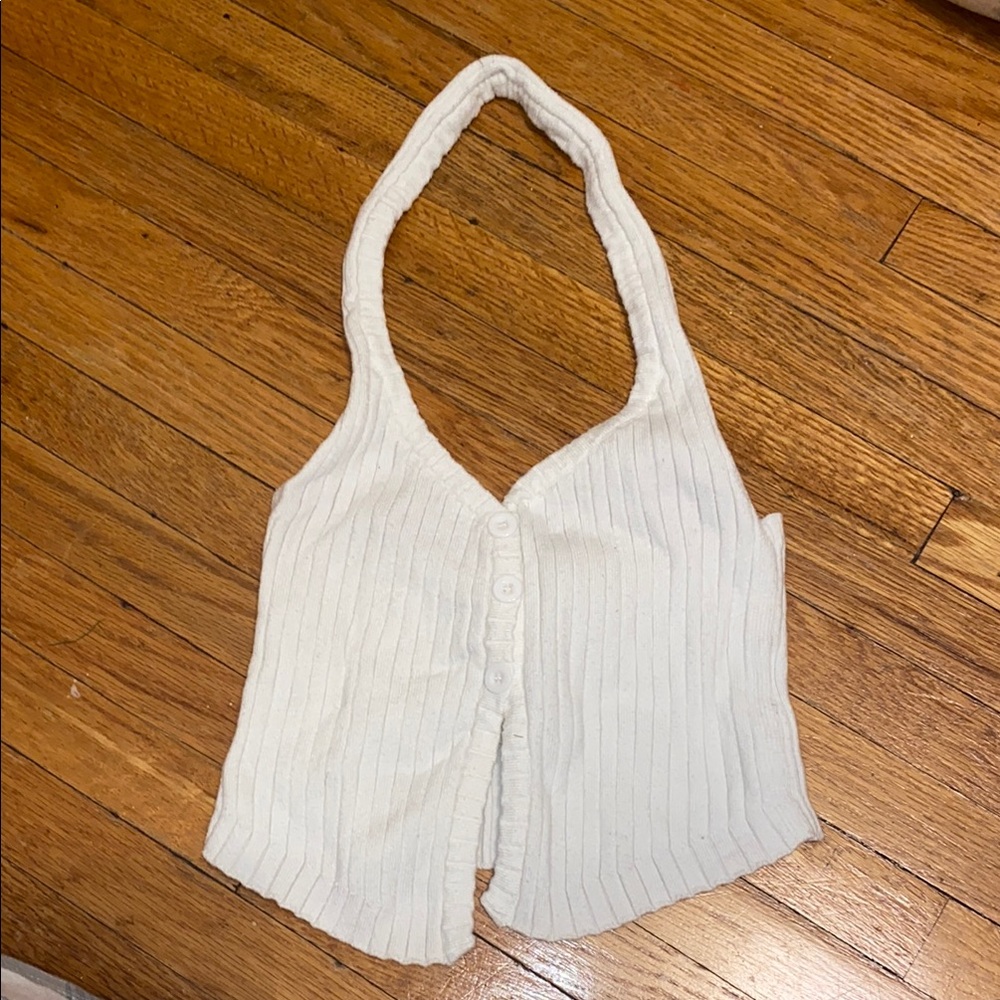 SHEIN White Ribbed Cut Out Crop Top